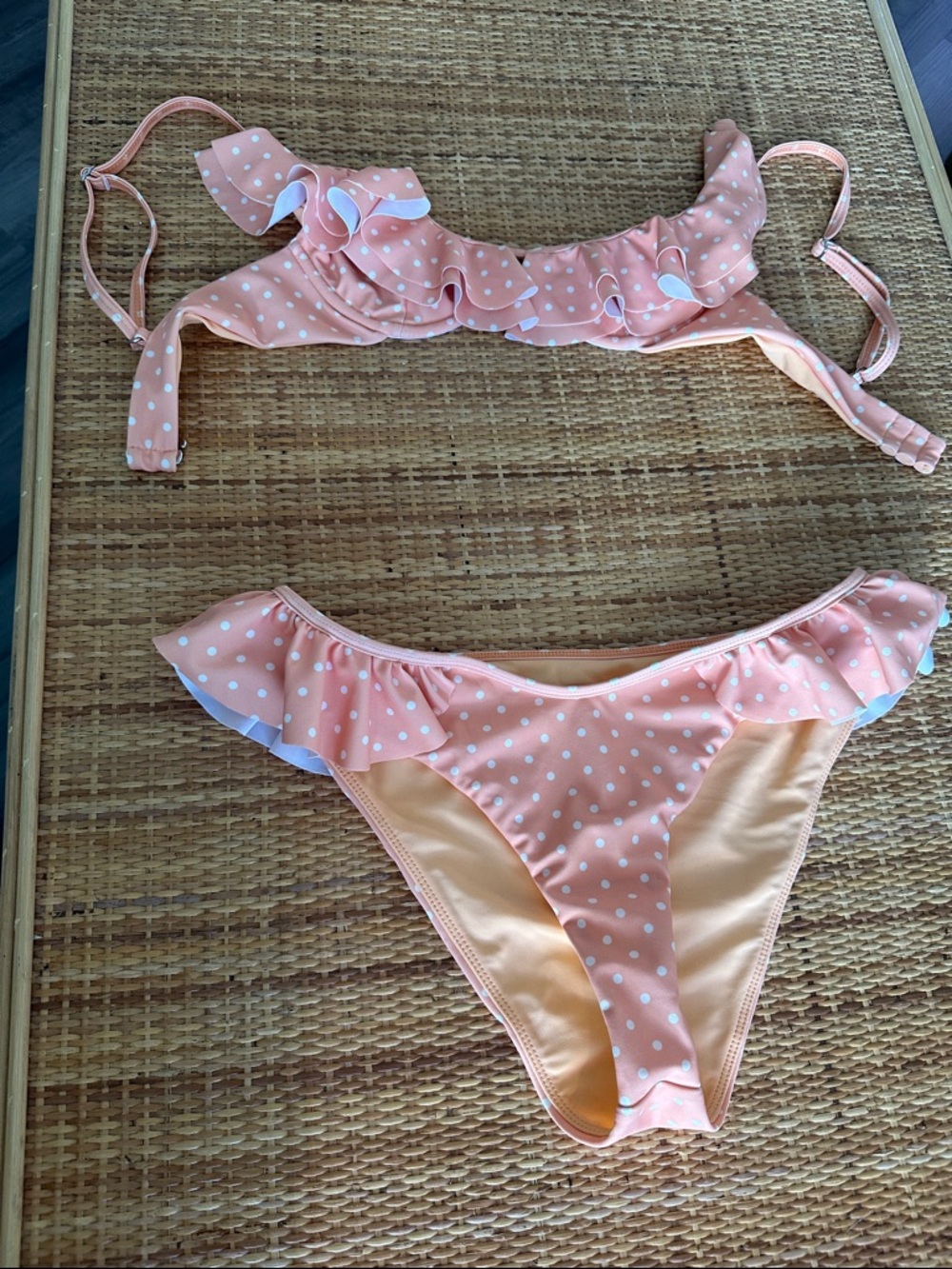 REVOLVE Pink Polka Dot Ruffled Bikini Set